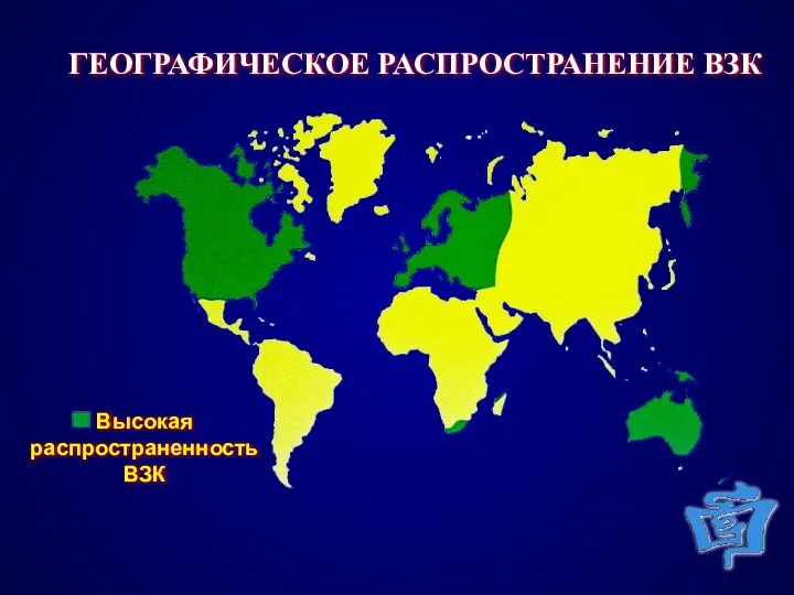 ГЕОГРАФИЧЕСКОЕ РАСПРОСТРАНЕНИЕ ВЗК Высокая распространенность ВЗК