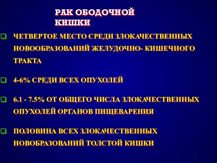 ЧЕТВЕРТОЕ МЕСТО СРЕДИ ЗЛОКАЧЕСТВЕННЫХ НОВООБРАЗОВАНИЙ ЖЕЛУДОЧНО- КИШЕЧНОГО ТРАКТА 4-6% СРЕДИ