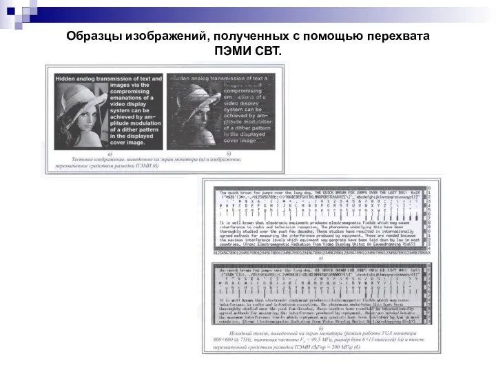 Образцы изображений, полученных с помощью перехвата ПЭМИ СВТ.