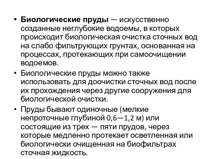 Биологические пруды — искусственно созданные неглубокие водоемы, в которых происходит