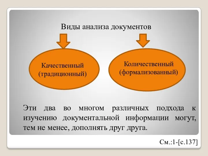 Виды анализа документов Эти два во многом различных подхода к