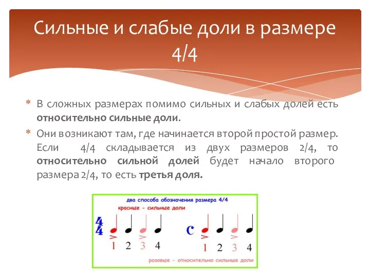 В сложных размерах помимо сильных и слабых долей есть относительно