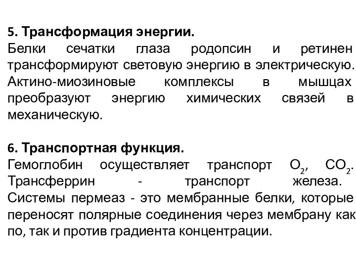 5. Трансформация энергии. Белки сечатки глаза родопсин и ретинен трансформируют