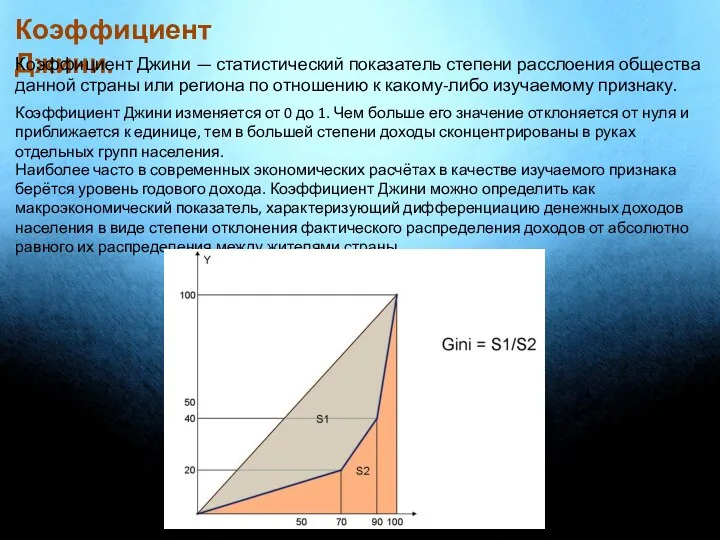 Коэффициент Джини. Коэффициент Джини — статистический показатель степени расслоения общества