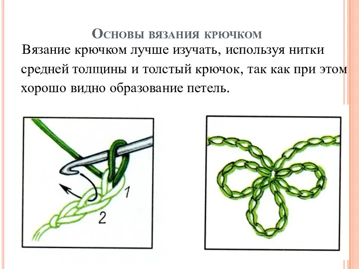 Основы вязания крючком Вязание крючком лучше изучать, используя нитки средней