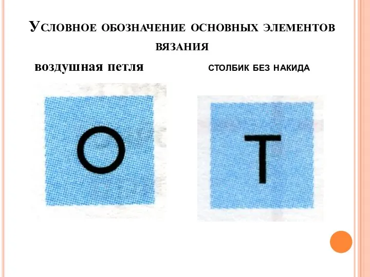 Условное обозначение основных элементов вязания воздушная петля столбик без накида