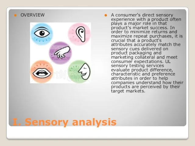 I. Sensory analysis OVERVIEW A consumer's direct sensory experience with