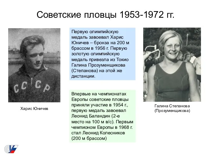 Советские пловцы 1953-1972 гг. Первую олимпийскую медаль завоевал Харис Юничев