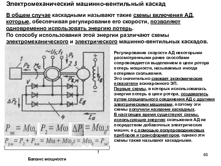 Электромеханический машинно-вентильный каскад Регулирование скорости АД некоторыми рассмотренными ранее способами