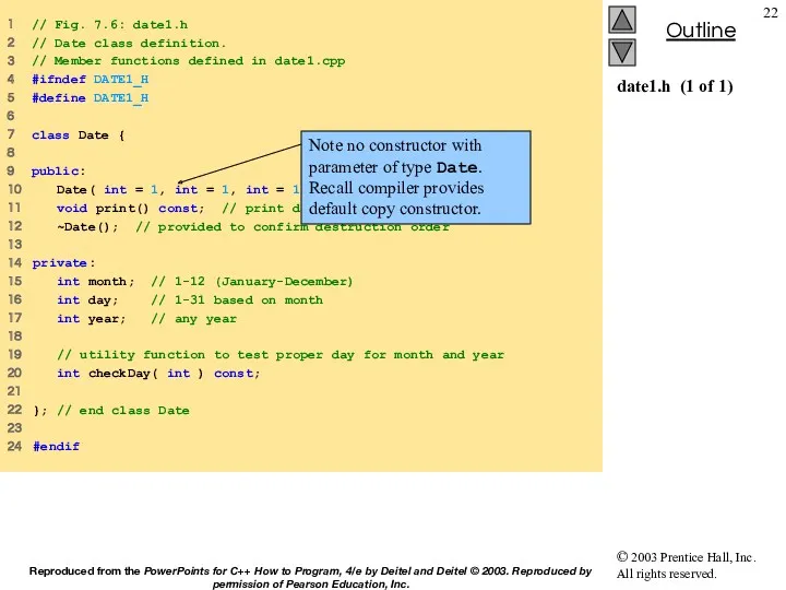 date1.h (1 of 1) 1 // Fig. 7.6: date1.h 2