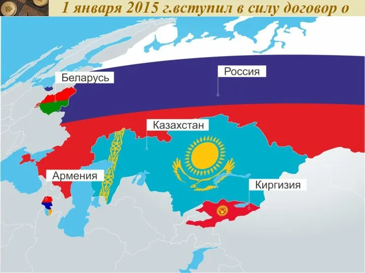 1 января 2015 г.вступил в силу договор о создании Евразийского экономического союза.