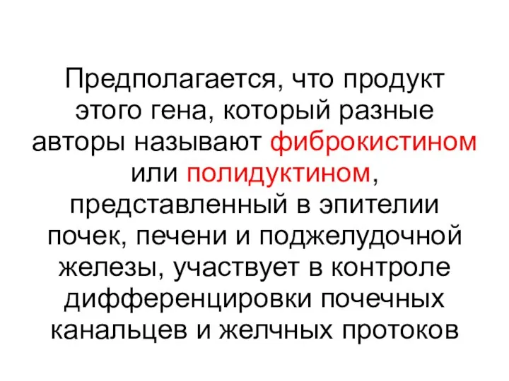 Предполагается, что продукт этого гена, который разные авторы называют фиброкистином