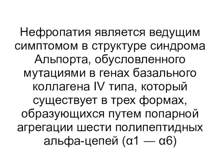 Нефропатия является ведущим симптомом в структуре синдрома Альпорта, обусловленного мутациями