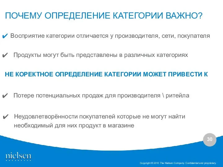 Восприятие категории отличается у производителя, сети, покупателя ПОЧЕМУ ОПРЕДЕЛЕНИЕ КАТЕГОРИИ ВАЖНО? Неудовлетворённости покупателей