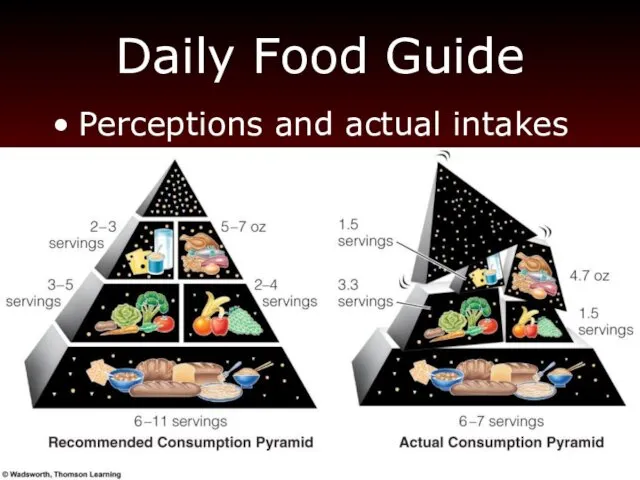 Daily Food Guide Perceptions and actual intakes Copyright 2005 Wadsworth Group, a division of Thomson Learning
