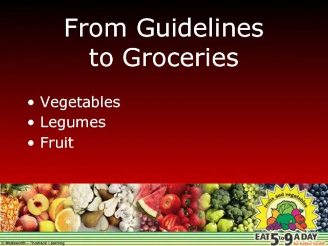 From Guidelines to Groceries Vegetables Legumes Fruit