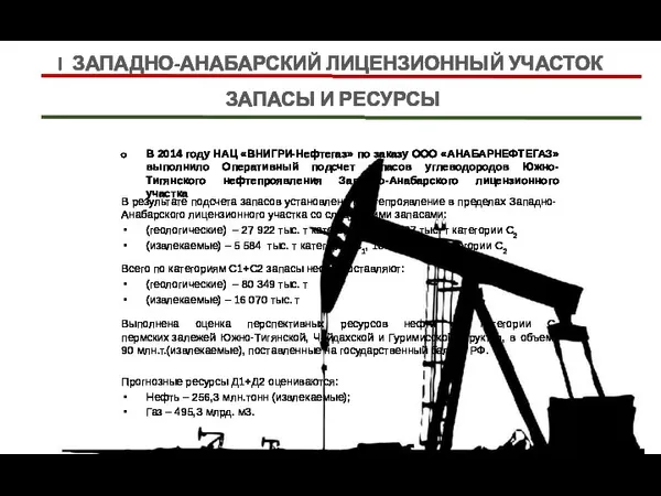 В 2014 году НАЦ «ВНИГРИ-Нефтегаз» по заказу ООО «АНАБАРНЕФТЕГАЗ» выполнило