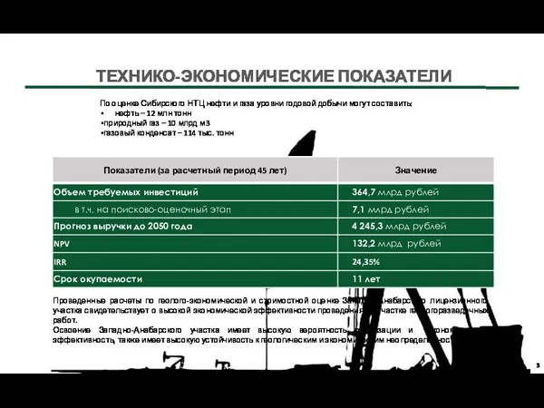 ТЕХНИКО-ЭКОНОМИЧЕСКИЕ ПОКАЗАТЕЛИ По оценке Сибирского НТЦ нефти и газа уровни