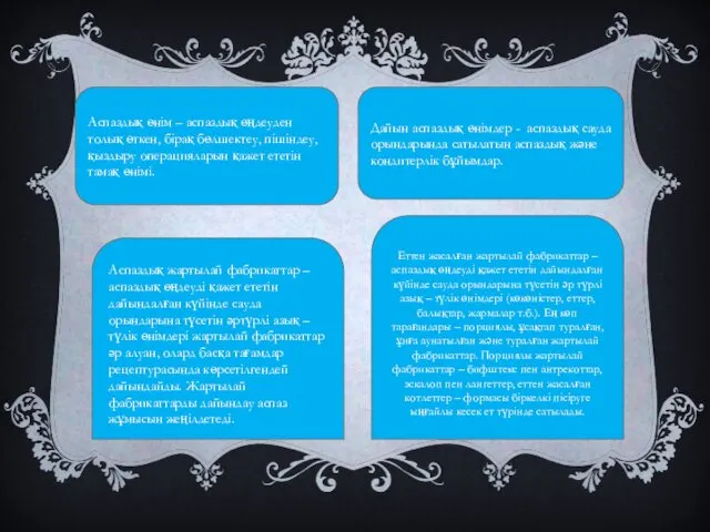 Аспаздық өнім – аспаздық өңдеуден толық өткен, бірақ бөлшектеу, пішіндеу,