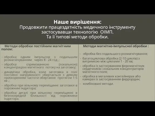 Наше вирішення: Продовжити працездатність медичного інструменту застосувавши технологію ОІМП. Та