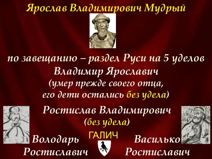 Ярослав Владимирович Мудрый по завещанию – раздел Руси на 5