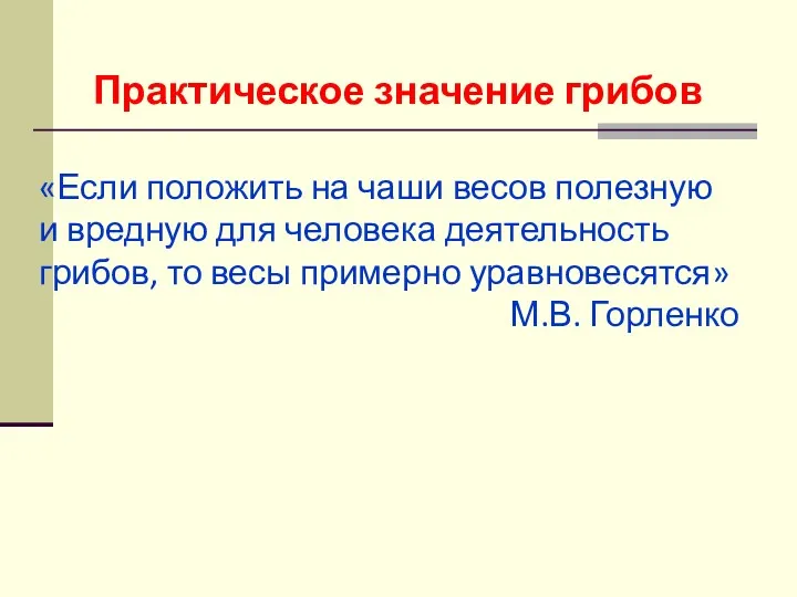 Практическое значение грибов «Если положить на чаши весов полезную и