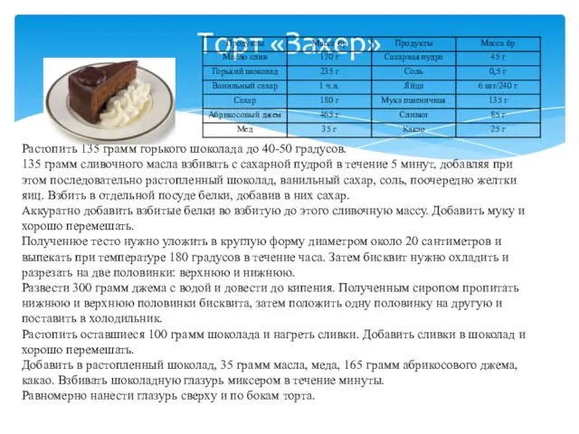 Торт «Захер» Растопить 135 грамм горького шоколада до 40-50 градусов.