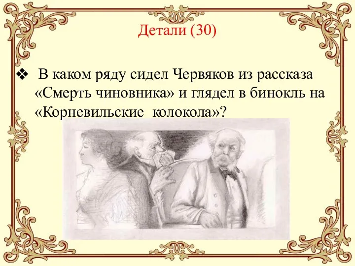 Детали (30) В каком ряду сидел Червяков из рассказа «Смерть