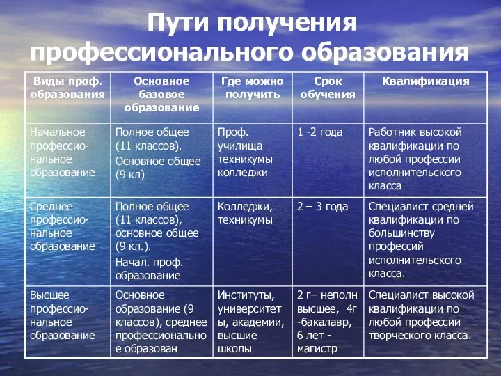 Пути получения профессионального образования