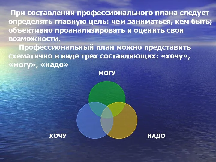 При составлении профессионального плана следует определять главную цель: чем заниматься,