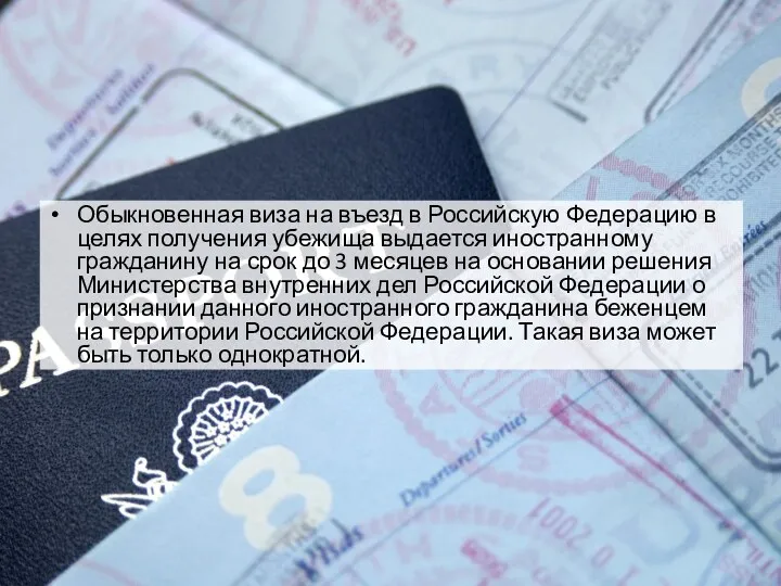 Обыкновенная виза на въезд в Российскую Федерацию в целях получения убежища выдается иностранному