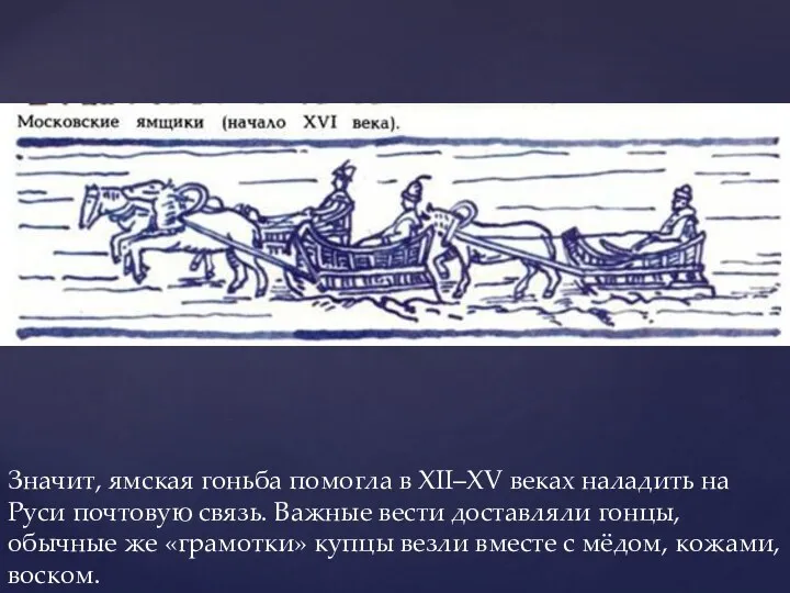 Значит, ямская гоньба помогла в XII–XV веках наладить на Руси