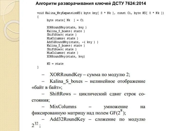 Алгоритм разворачивания ключей ДСТУ 7624:2014