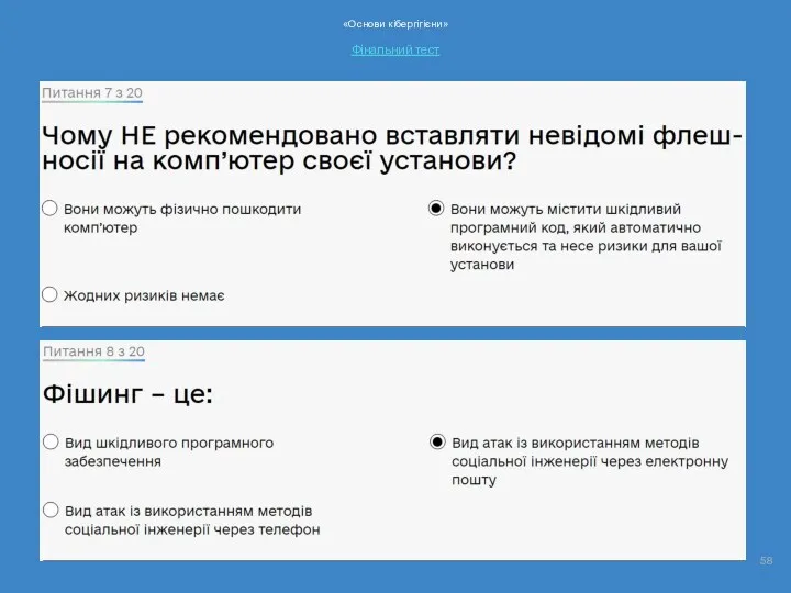 «Основи кібергігієни» Фiнальний тест