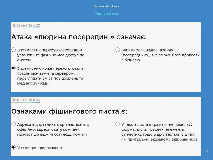 «Основи кібергігієни» Фiнальний тест