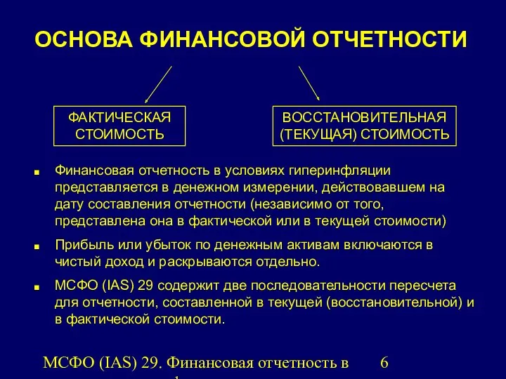 МСФО (IAS) 29. Финансовая отчетность в условиях гиперинфляции. ОСНОВА ФИНАНСОВОЙ