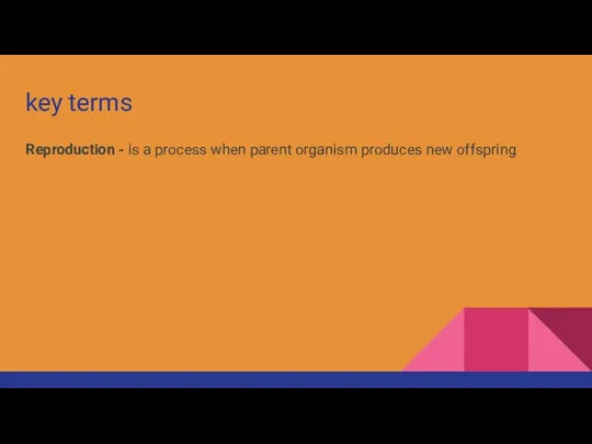 key terms Reproduction - is a process when parent organism produces new offspring