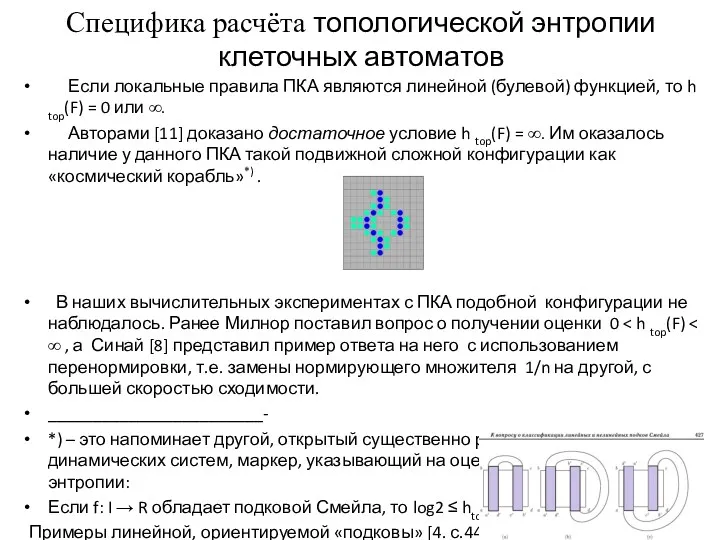 Cпецифика расчёта топологической энтропии клеточных автоматов Если локальные правила ПКА являются линейной (булевой)