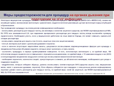 Меры предосторожности для процедур на органах дыхания при подозрении на