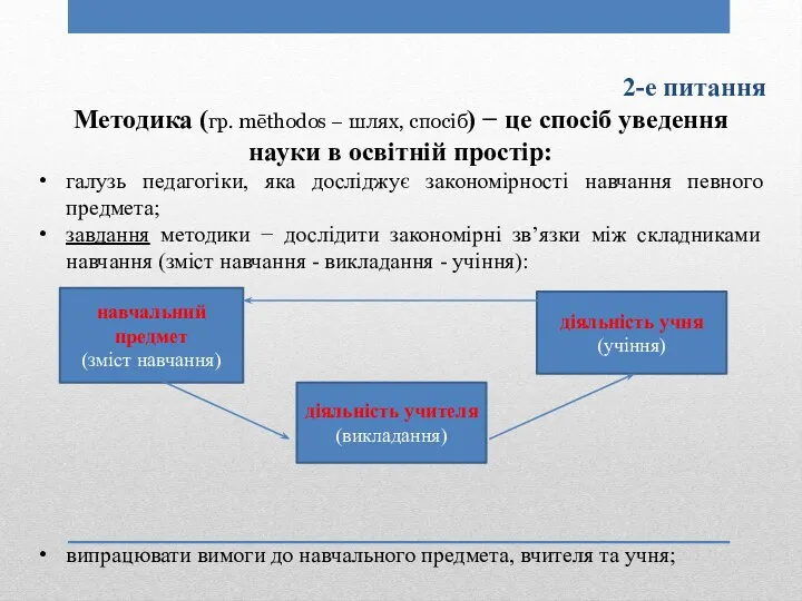 2-е питання Методика (гр. mēthodos − шлях, спосіб) − це