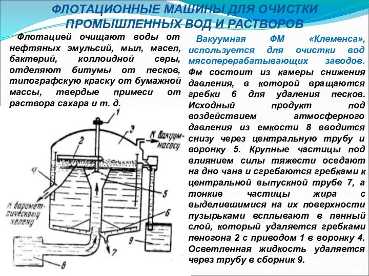 ФЛОТАЦИОННЫЕ МАШИНЫ ДЛЯ ОЧИСТКИ ПРОМЫШЛЕННЫХ ВОД И РАСТВОРОВ Вакуумная ФМ