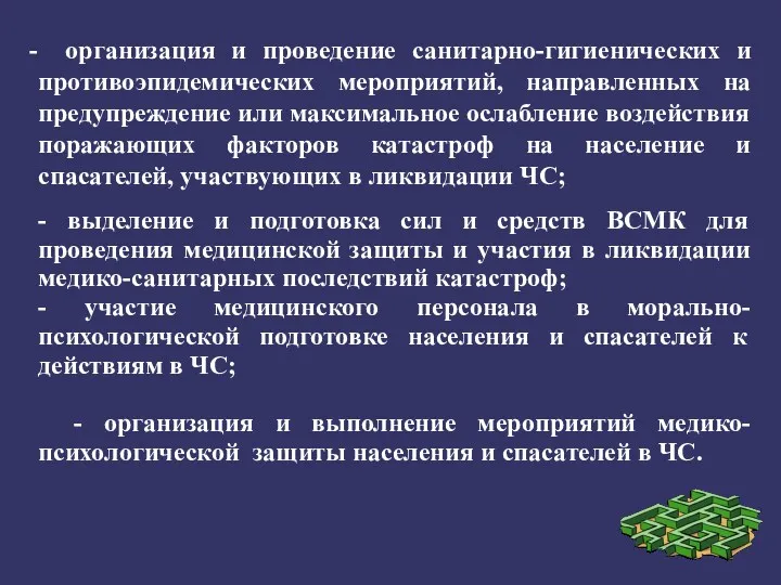 организация и проведение санитарно-гигиенических и противоэпидемических мероприятий, направленных на предупреждение