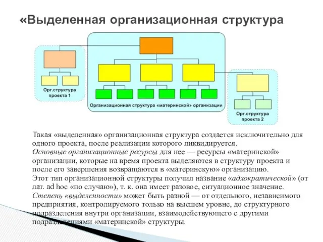 «Выделенная организационная структура Такая «выделенная» организационная структура создается исключительно для