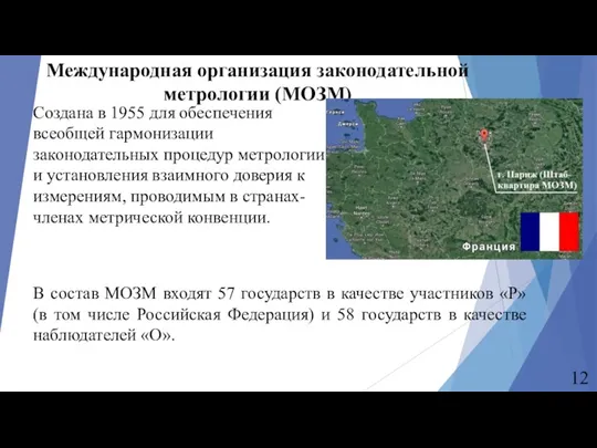 Международная организация законодательной метрологии (МОЗМ) Создана в 1955 для обеспечения