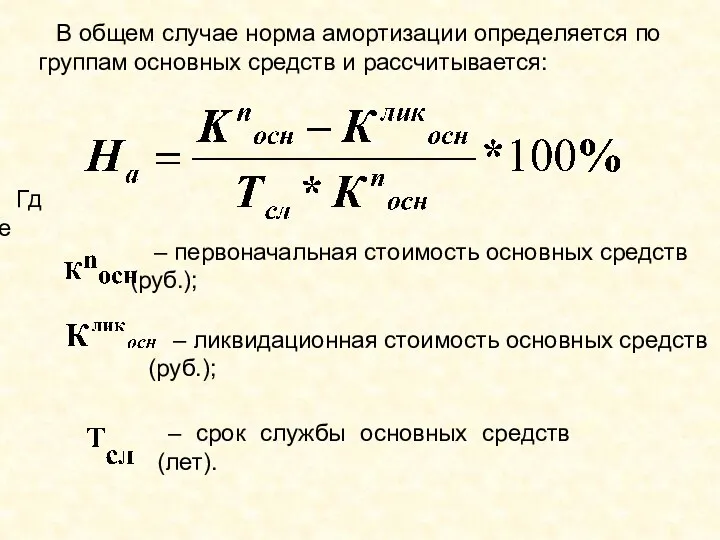 В общем случае норма амортизации определяется по группам основных средств