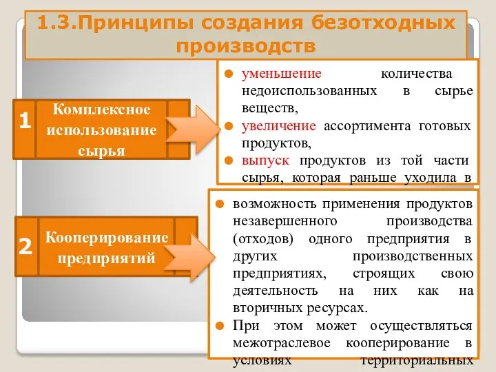 уменьшение количества недоиспользованных в сырье веществ, увеличение ассортимента готовых продуктов,