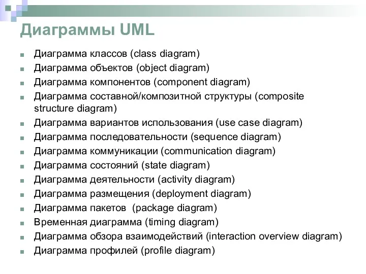 Диаграммы UML Диаграмма классов (class diagram) Диаграмма объектов (object diagram)