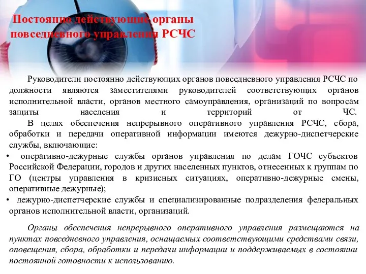 Постоянно действующие органы повседневного управления РСЧС Руководители постоянно действующих органов