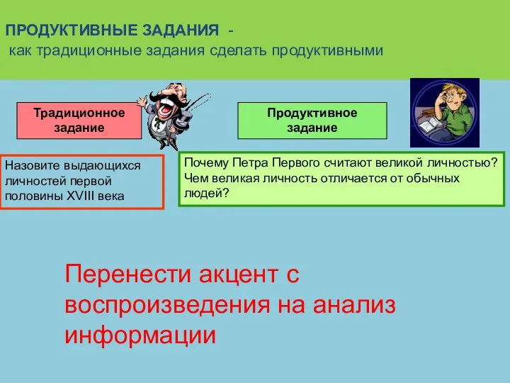 ПРОДУКТИВНЫЕ ЗАДАНИЯ - как традиционные задания сделать продуктивными Традиционное задание