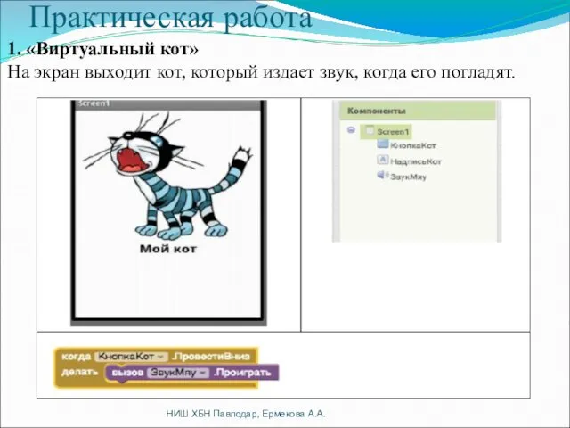 Практическая работа НИШ ХБН Павлодар, Ермекова А.А. 1. «Виртуальный кот»